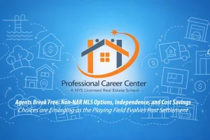 Professional Career Center graphic illustrating non-NAR MLS options, real estate agent independence, and cost savings in a changing real estate industry