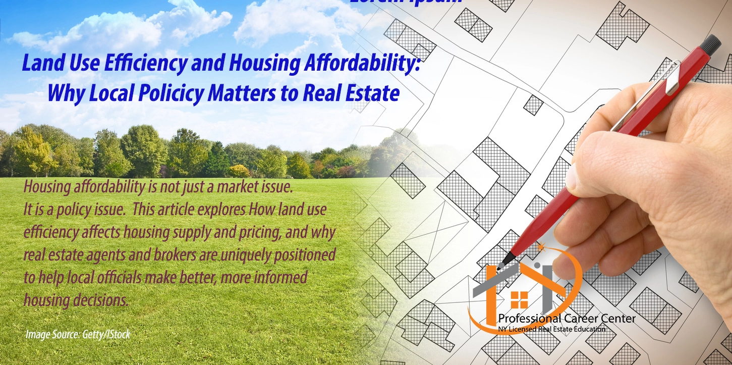 Land use efficiency concept illustrating housing affordability and local zoning policy impact on real estate development
