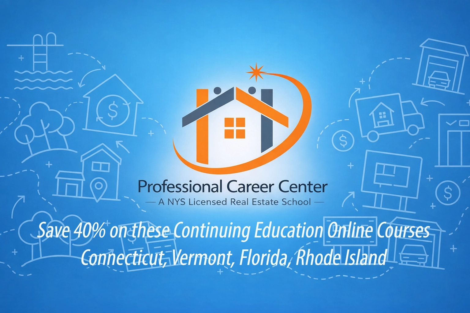 Save 40 percent on multi-state real estate continuing education online courses for Connecticut, Vermont, Florida, and Rhode Island