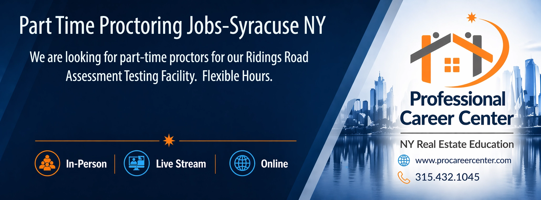 Part-time proctor jobs in Syracuse NY at Professional Career Center testing facility with flexible hours