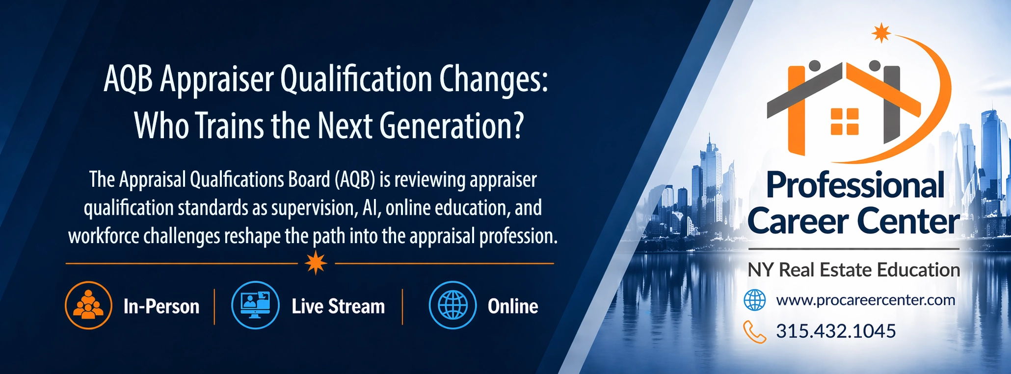 Header image for article on AQB appraiser qualification changes, asking who will train the next generation, with Professional Career Center branding